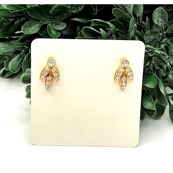 Gold-Tone Crystal Leaf Stud Earrings - Picture 3 of 5